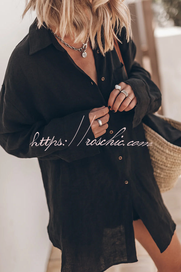 Chemise surdimensionnée à manches longues en mélange de lin avec poches