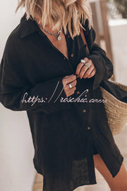 Chemise surdimensionnée à manches longues en mélange de lin avec poches