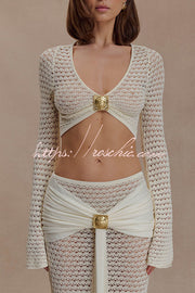 Knit Crop Top & Maxi Skirt Set with Hardware Detail