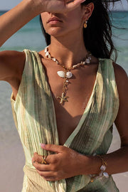 Pearl Beaded Starfish Pendant Necklace in Gold