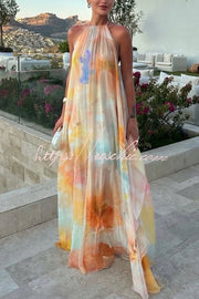 Robe longue dos nu tie-dye à col licou – Coupe ample pour les vacances