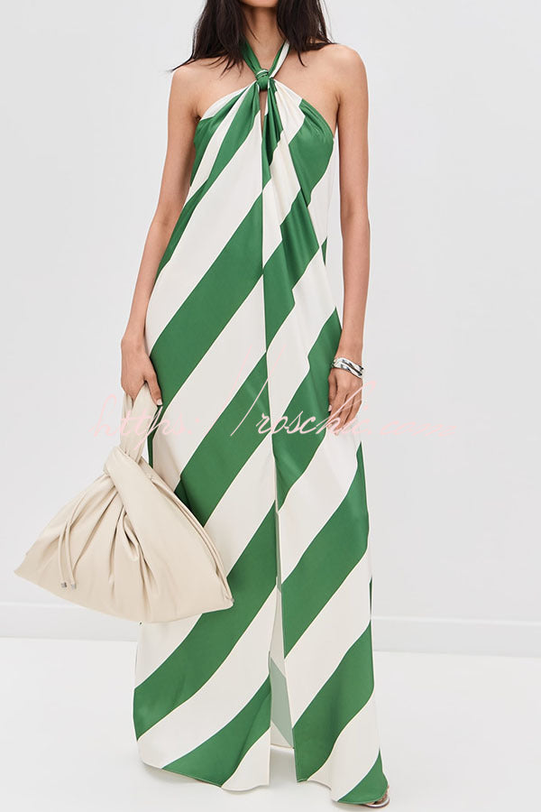 Robe longue dos nu rayée avec poches – Coupe ample dos nu
