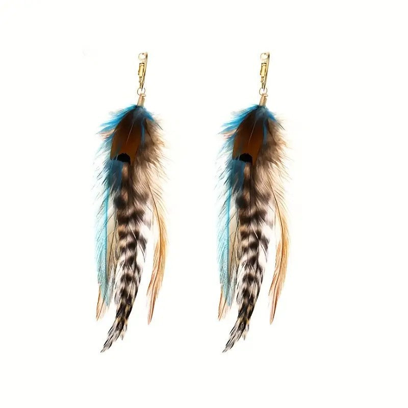 Colorful Feather Tassel Drop Earrings | Boho Vintage Style