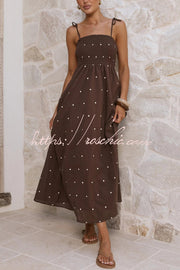 Polka Dot High-Waisted Pleated Maxi Dress, Sleeveless