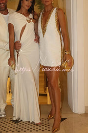 Sequin Colorblock V-Neck Sleeveless A-Line Mini Dress