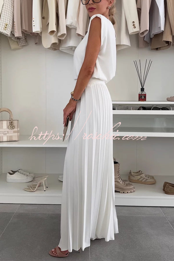 Women's Sleeveless Wide-Leg Pants Set with Pleated Top
