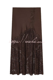 Silk Satin & Lace Spliced Maxi Skirt | Elegant Vacation Style