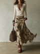 Cream Ribbed Wrap Top & Floral Maxi Skirt Set