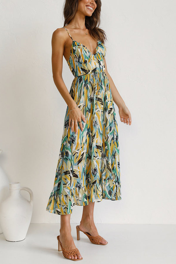 Colorful Printed Midi Dress – Sleeveless Vacation Style
