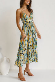 Colorful Printed Midi Dress – Sleeveless Vacation Style