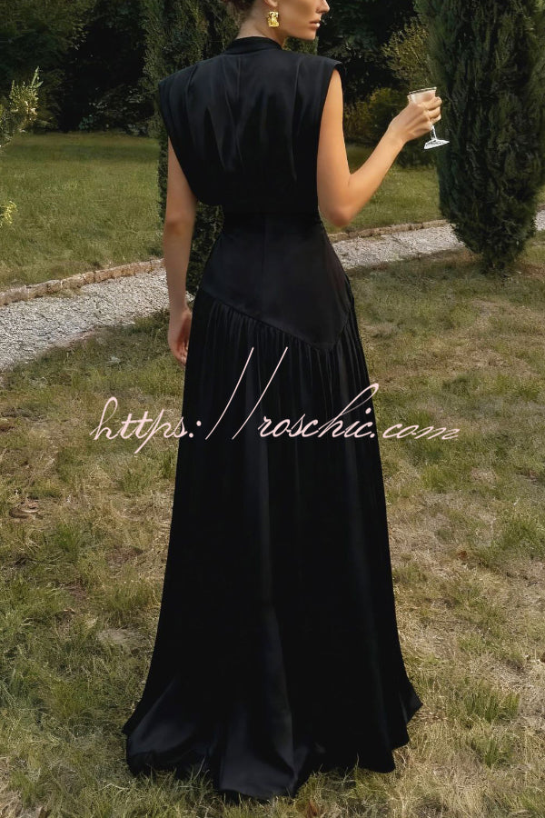 Women's V-Neck Sleeveless Maxi Dress with High Slit
