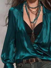 Jewel Tone Satin Blouse | Relaxed Long Sleeve Resort Top