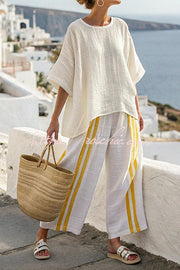 Linen Blend Printed Half Sleeve Top & Loose Pants Set