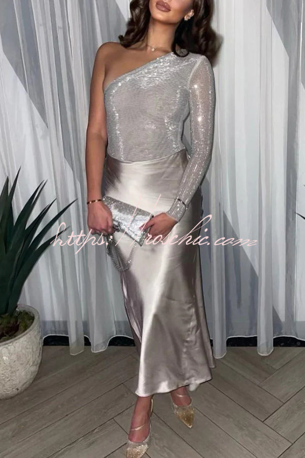 Barboteuse slim à une épaule pailletée pour tenue de soirée