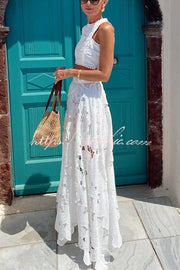 Floral Crochet Lace Crop Top & Maxi Skirt Set