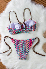 Striped Wavy Knit Bikini Set with Tie-up Detail