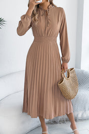 Women's Long Sleeve Pleated Midi Dress – Fitted Waist