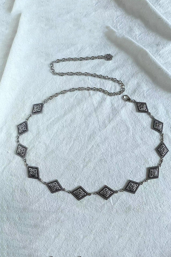 Retro Geometric Metal Waist Chain – Gold & Silver