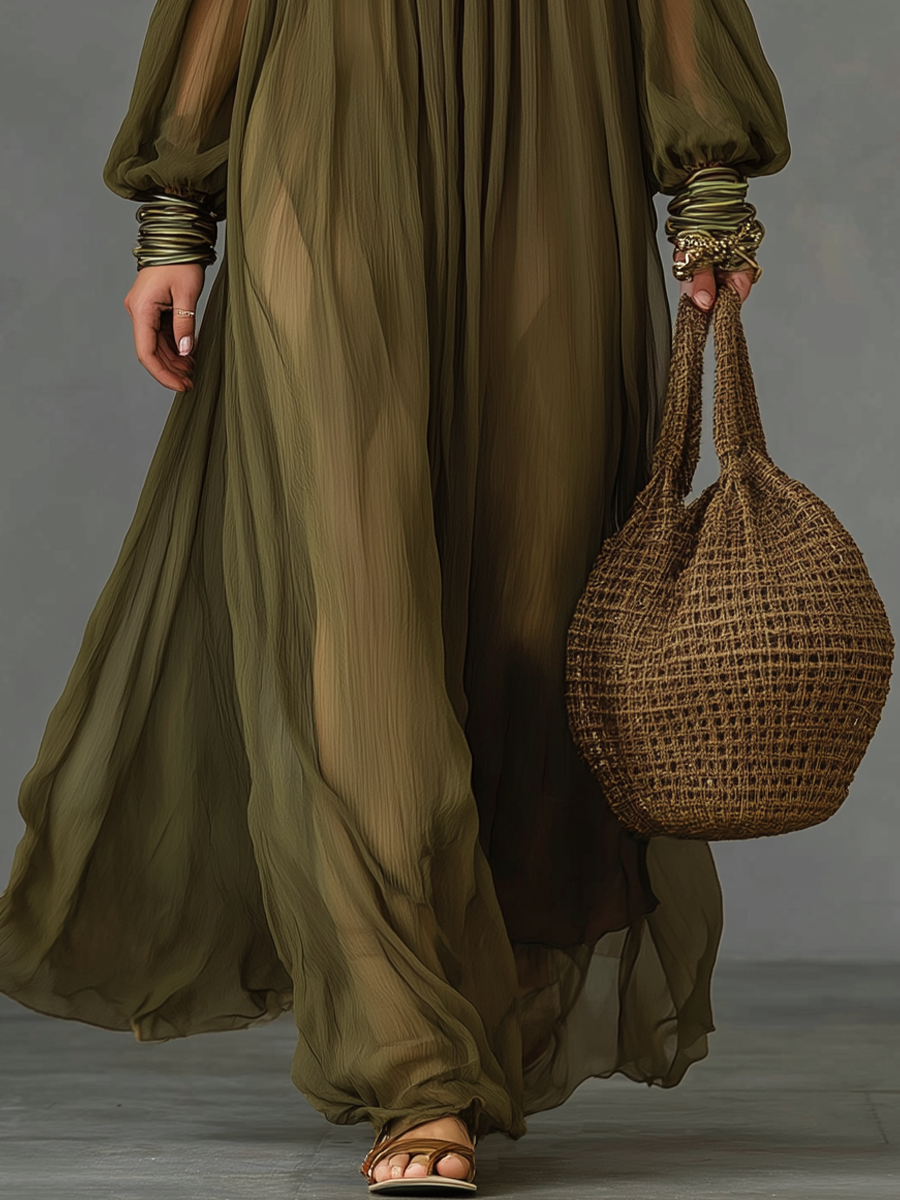 Olive Off-Shoulder Maxi Dress | Flowy Long Dress