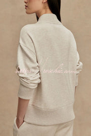 Ribbed Zipper Neck Sweatshirt & Loose Pants Set