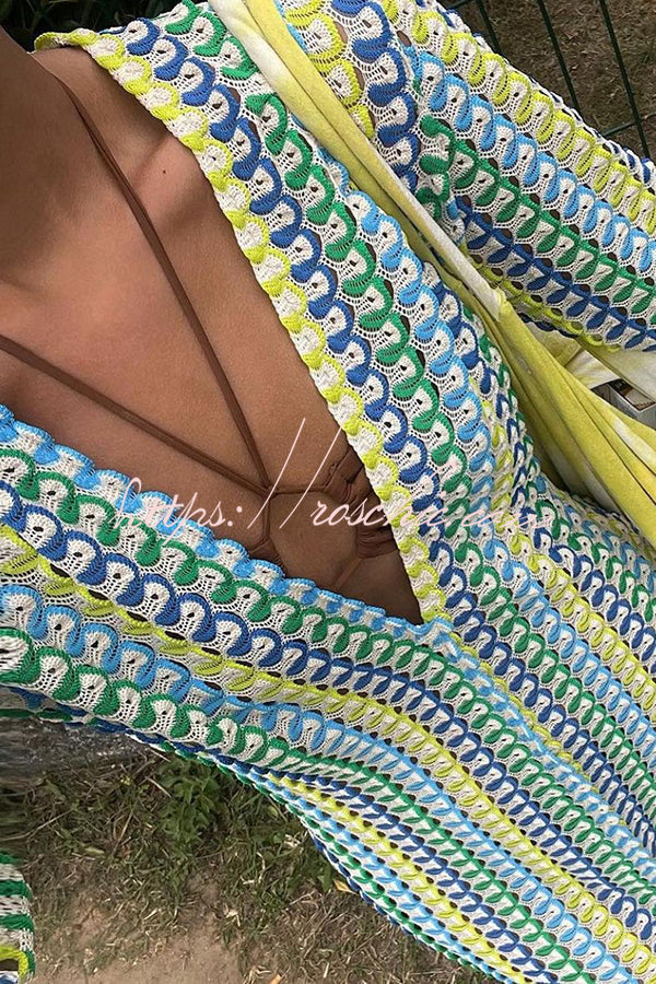 Colorful Wave Print Knit Maxi Dress – Long Sleeve