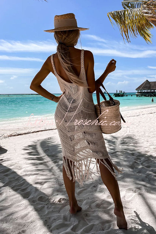 Tassel Cutout Knit Beach Cover-Up Dress | Calf Length