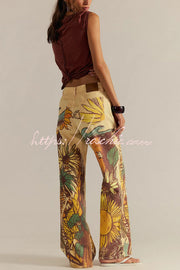 Doodle Print Wide Leg Jeans – Mid Rise, Loose Fit