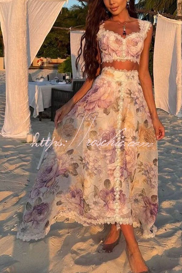 Floral Lace Sweetheart Tank & High-Rise Maxi Skirt Set