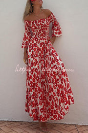 Floral Smocked Off-Shoulder Maxi Dress with Pockets