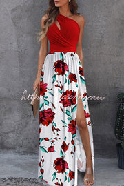 Floral One-Shoulder Cutout Slit Maxi Dress