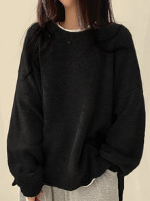 Duniii Drop Shoulder Split Hem Sweater