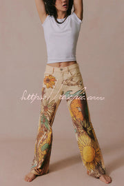 Doodle Print Wide Leg Jeans – Mid Rise, Loose Fit