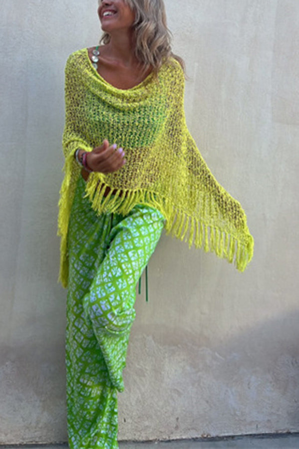 Hollow Out Tassel Knit Cover-Up Top | Batwing Sleeve
