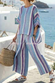 Linen Blend Printed Half Sleeve Top & Loose Pants Set