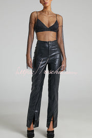Diamond Mesh Bell Sleeve Top with Boat Neck