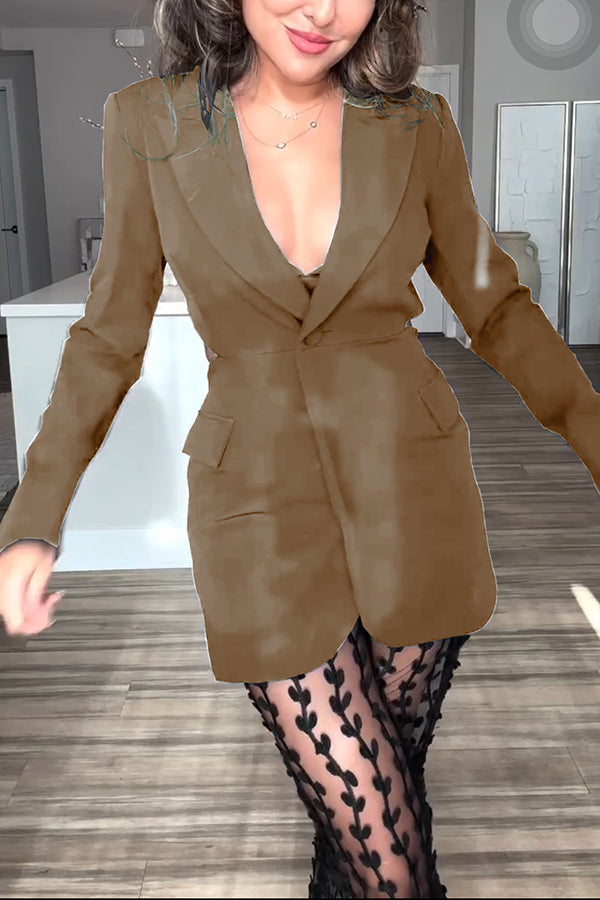 Women's Backless Lapel Blazer – Loose Fit Long Sleeve Coat