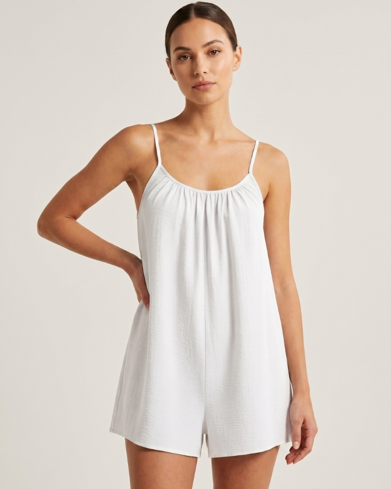 Solid Color Backless Cami Short Jumpsuit