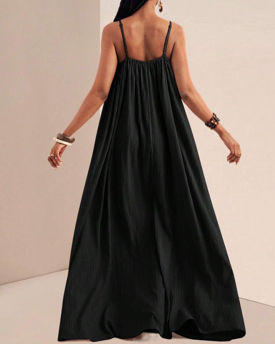 Curvvvy® Solid Color Pleated Slip Maxi Casual Dress, Flowy Dress