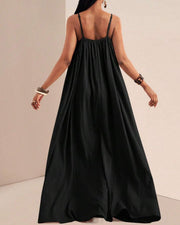 Curvvvy® Solid Color Pleated Slip Maxi Casual Dress, Flowy Dress