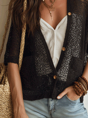 Open-Knit Bohemian Cardigan in Midnight Black – Resort Wear