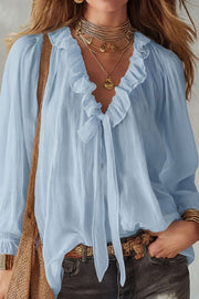 Women's Long Sleeve V-Neck Loose Shirt Top