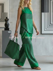 Geometric Print Sleeveless Top & Wide-Leg Pants Set