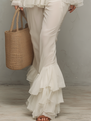 Ivory Ruffled Two-Piece Skirt Set with Cropped Top
