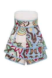 Botanical Print Linen Blend Off Shoulder Top and Shorts Set
