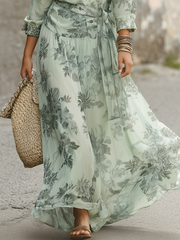 Sage Floral Wrap Maxi Dress with Long Sleeves