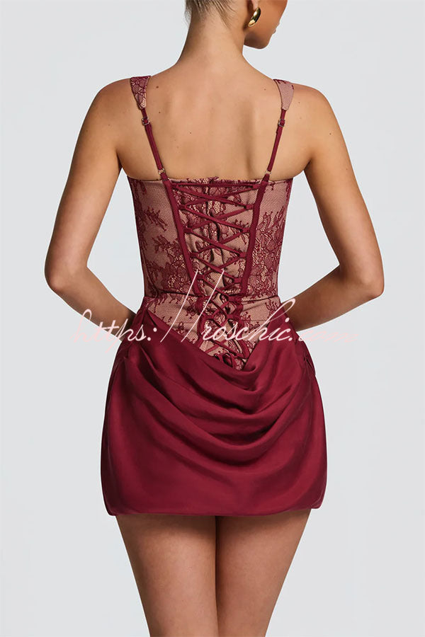 Floral Lace Corset Mini Dress with Satin Hem