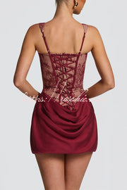 Floral Lace Corset Mini Dress with Satin Hem