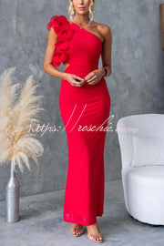 One-Shoulder Mesh Maxi Dress – Slim Fit Party Dress