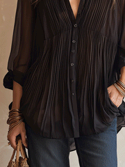Black Chiffon Pleated Blouse – Relaxed Bohemian Fit