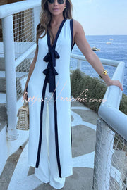 Colorblock Bow Detail Slit Midi Top & Pants Set